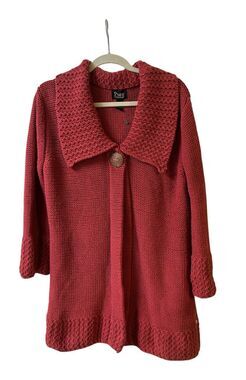 Pure Handknit cardigan sweater red comorv100% cotton sz M/L